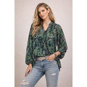 VTG 90s Y2K Womens Top XL Colorful Animal Print Retro Hi Lo Artsy Fairycore